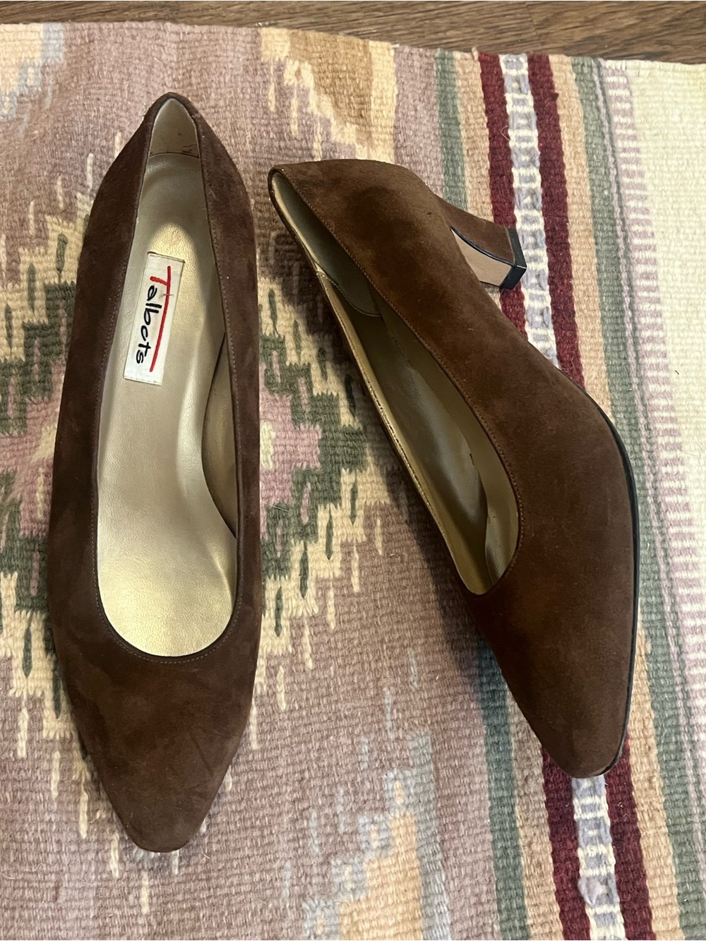 Vintage 90s Women's Brown Suede Mid Heel Pumps - Picture 5 of 9